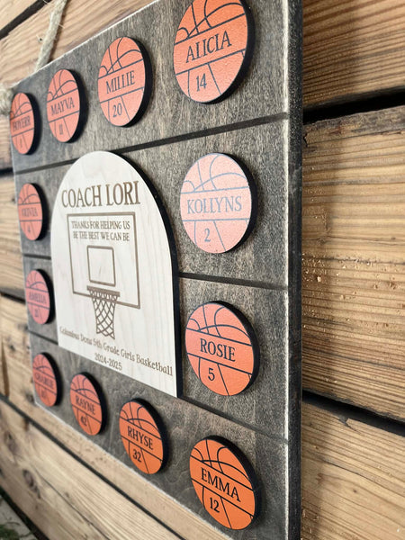 Personalized Basketball Coach Gift Sign with Player Name Basketballs – End of Season Team Thank You Plaque