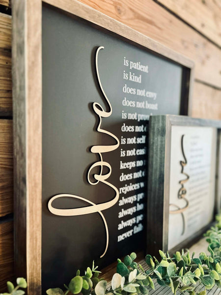 Love Is Patient Wood Sign – Framed Scripture Wall Decor