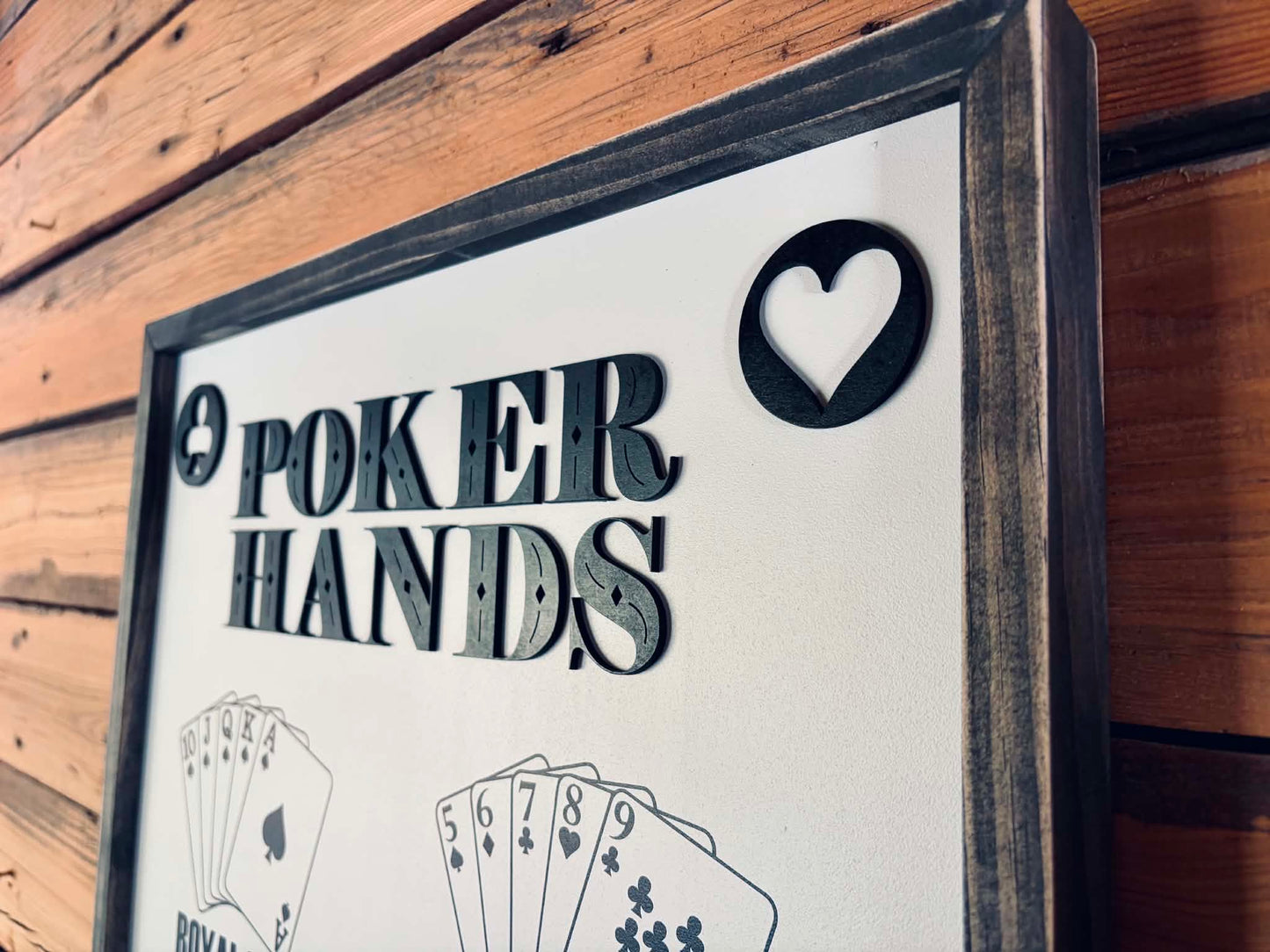 Poker Hands Wood Sign | Game Room Wall Art & Decor | Texas Hold'em Cheat Sheet Sign for Man Cave