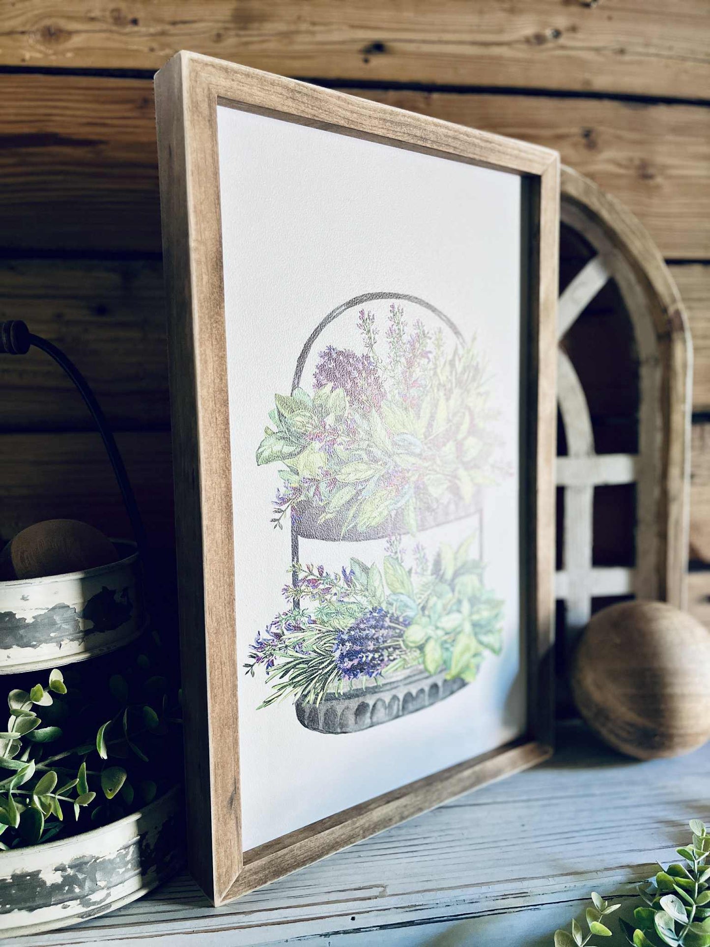 Farm to Table Herb Kitchen Sign Set – Framed Botanical Wall Art – Fresh Picked Herbs, Parsley Sage Mint Basil Thyme – Rustic Farmhouse Kitchen Decor
