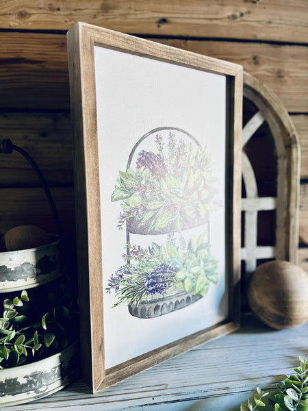 Farm to Table Herb Kitchen Sign Set – Framed Botanical Wall Art – Fresh Picked Herbs, Parsley Sage Mint Basil Thyme – Rustic Farmhouse Kitchen Decor