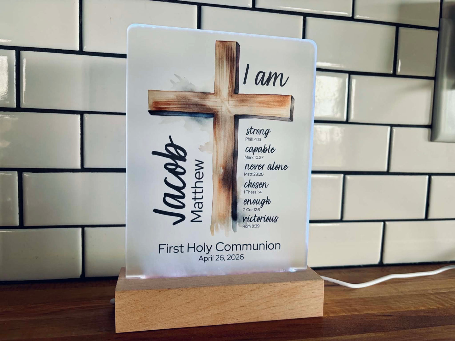 Personalized First Communion Night Light with Name & Bible Verses