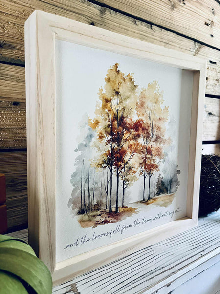 Framed Autumn Tree Print with Inspirational Quote | Fall Wall Art | Watercolor Forest Decor | Seasonal Home Sign | Rustic Farmhouse Style