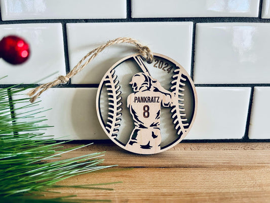 Personalized Sports Ornament | Custom Baseball Player Ornament | Kid's Yearly Christmas Ornament | Christmas Ornament for Kids