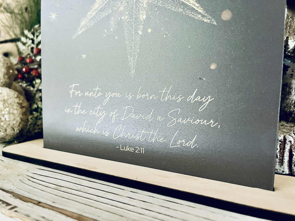 Luke 2:11 Star Tabletop Sign – Christian Farmhouse Christmas Freestanding Décor