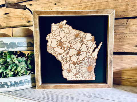 Wisconsin Floral Sign | Wisconsin Art | Wisconsin Home Decor | Wisconsin Gifts