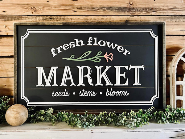 Flower Market Farmhouse Sign | Raised Lettering Farmhouse Sign with Shiplap