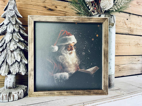 Santa Reading Christmas Sign – Farmhouse Holiday Wall Art Décor
