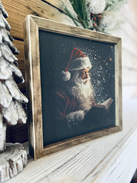 Santa Reading Christmas Sign – Farmhouse Holiday Wall Art Décor