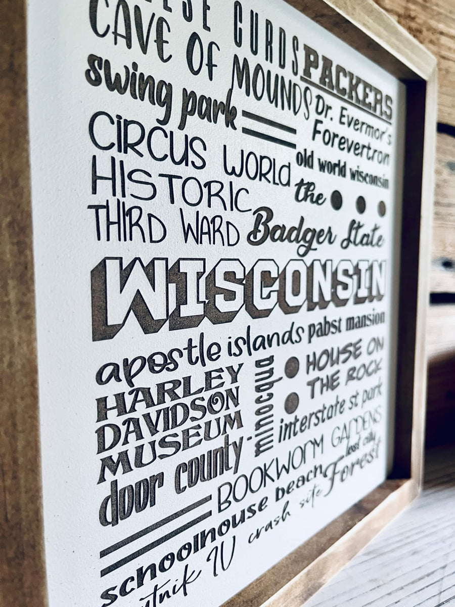 Wisconsin Themed Word Art Sign | Wisconsin Art | Wisconsin Home Decor ...
