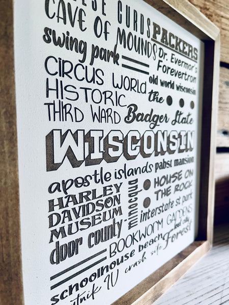 Wisconsin Themed Word Art Sign | Wisconsin Art | Wisconsin Home Decor | Wisconsin Gifts