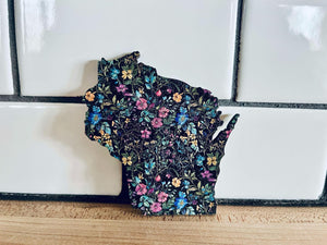 Wisconsin Wildflower Magnet | Colorful Floral Pattern on Black | Boho Fridge Magnet | Wildflower Gift or Souvenir