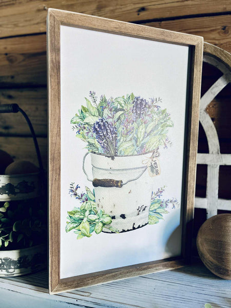 Farm to Table Herb Kitchen Sign Set – Framed Botanical Wall Art – Fresh Picked Herbs, Parsley Sage Mint Basil Thyme – Rustic Farmhouse Kitchen Decor