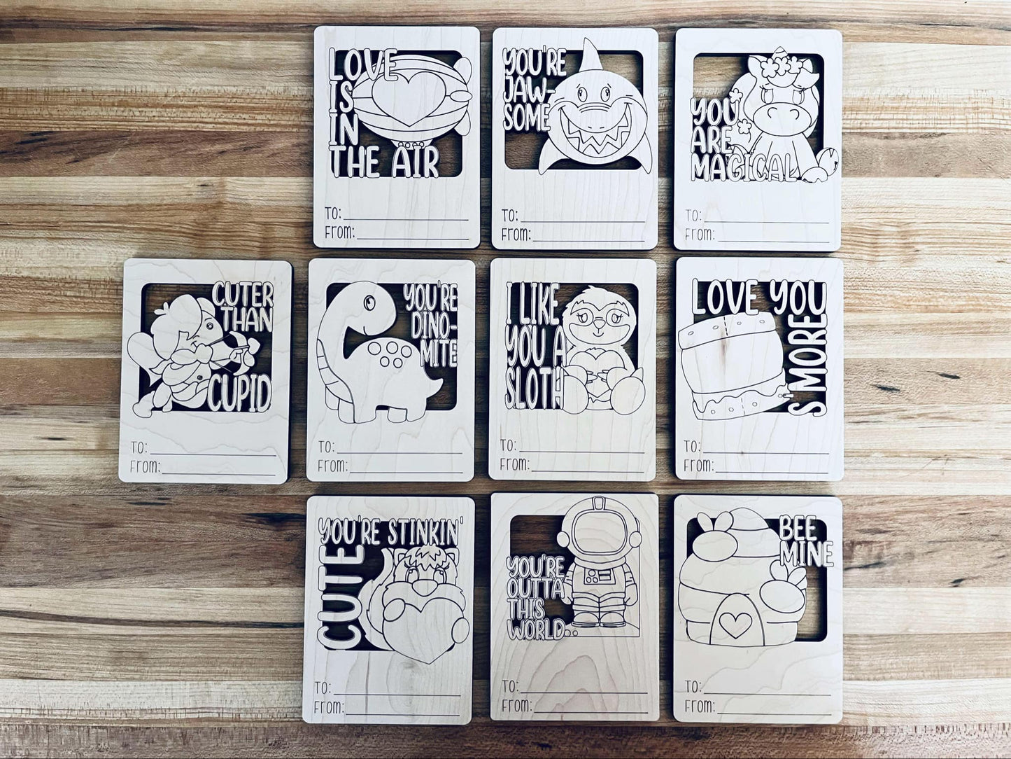 Valentine's Day Cards for Kids | Wooden & Color-Your-Own Designs | Valentine's Class Gift | Unique DIY Valentines