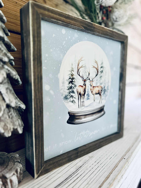 Let It Snow Deer Snow Globe Sign – Farmhouse Christmas Wall Décor