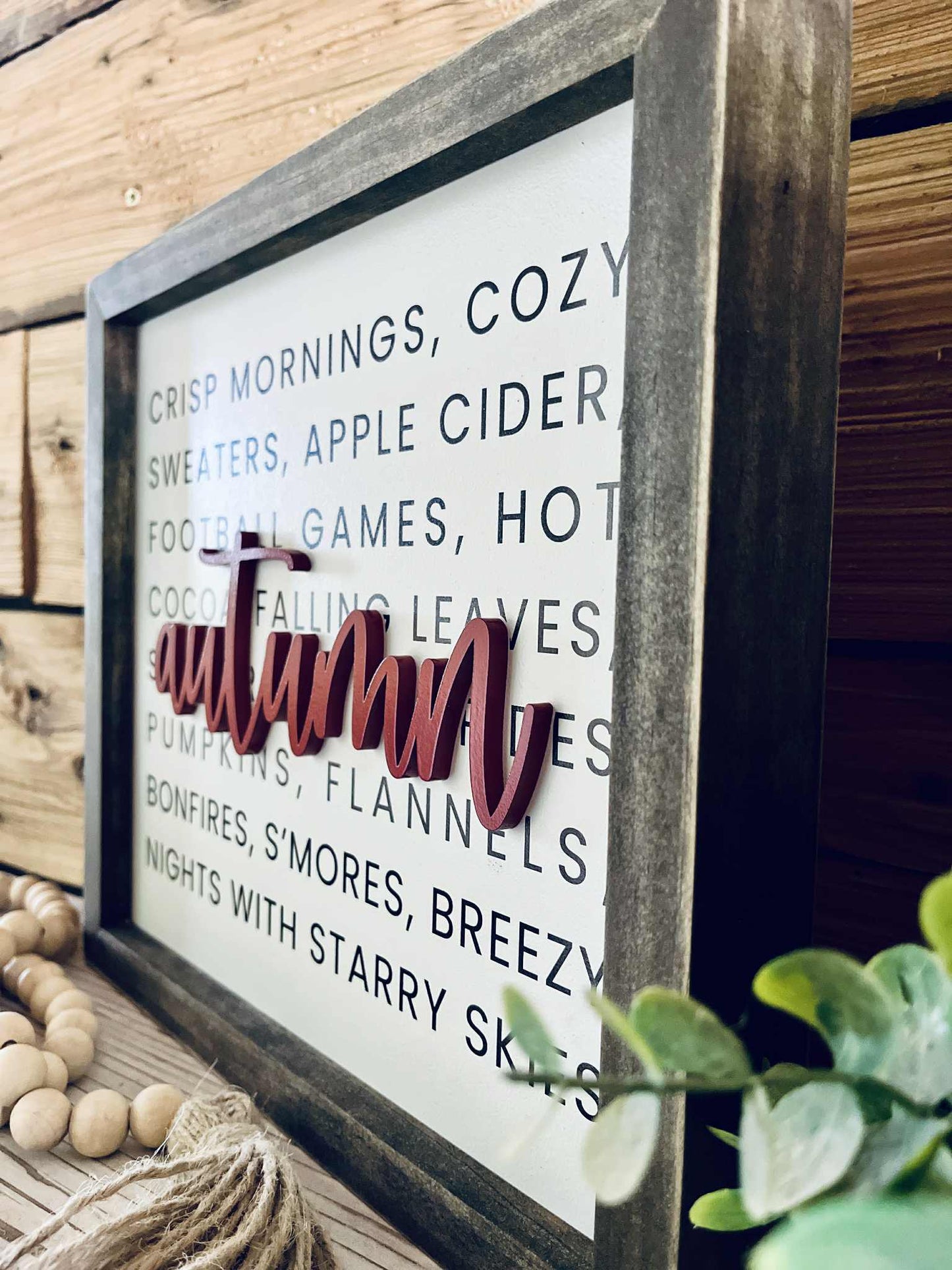 Autumn Farmhouse Sign – Raised Lettering Fall Décor with Cozy Word Collage