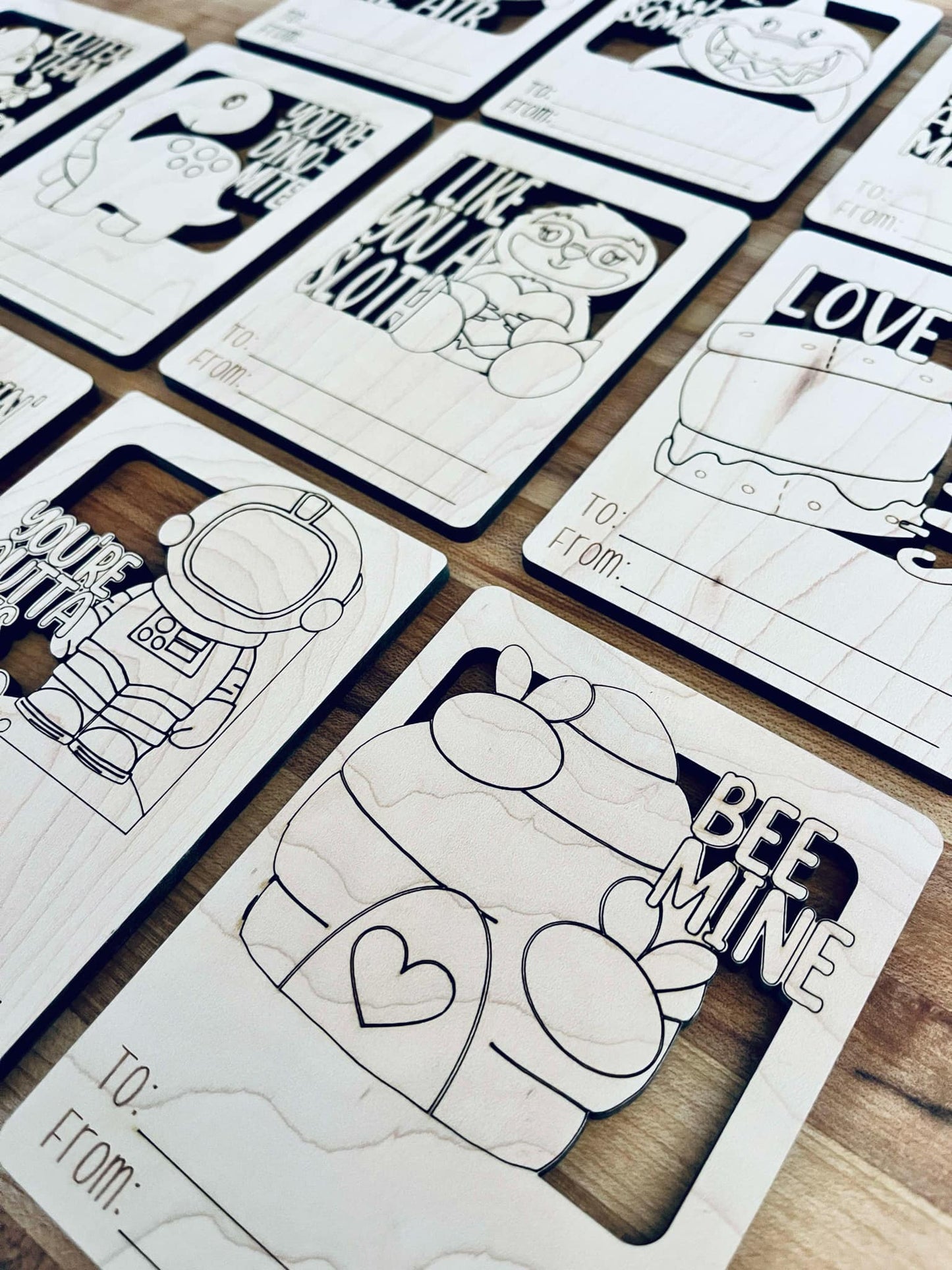 Valentine's Day Cards for Kids | Wooden & Color-Your-Own Designs | Valentine's Class Gift | Unique DIY Valentines
