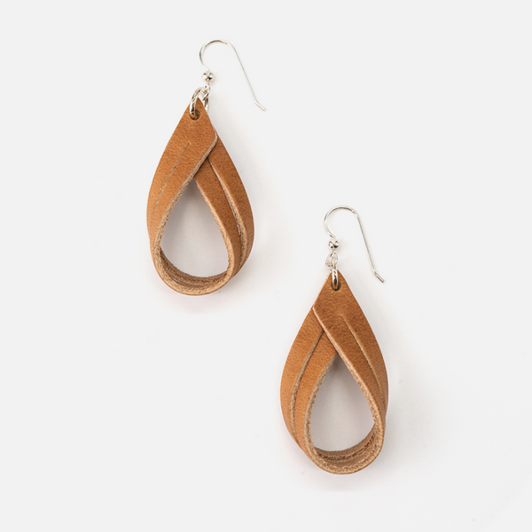 Handcrafted Full-Grain Leather Double Hoop Earrings: Natural