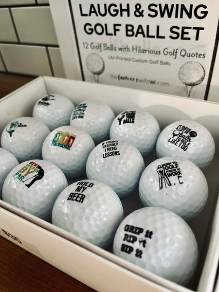 Funny Golf Balls Gift Set – Set of 12 Hilarious Golf Quote Balls | UV Printed Golf Balls | Gag Gift for Golfers