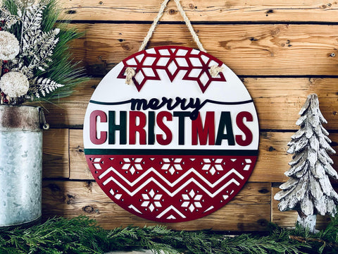 Merry Christmas Round Sign | Porch Door Hanger | Front Door Decor