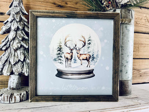 Let It Snow Deer Snow Globe Sign – Farmhouse Christmas Wall Décor
