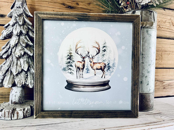 Let It Snow Deer Snow Globe Sign – Farmhouse Christmas Wall Décor