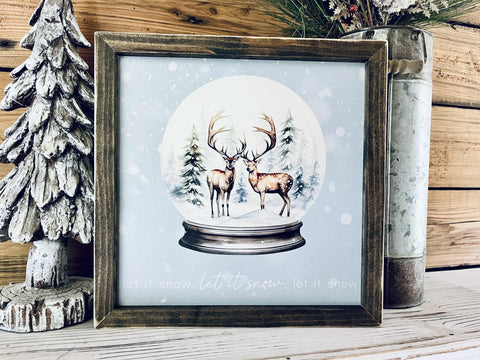 Let It Snow Deer Snow Globe Sign – Farmhouse Christmas Wall Décor