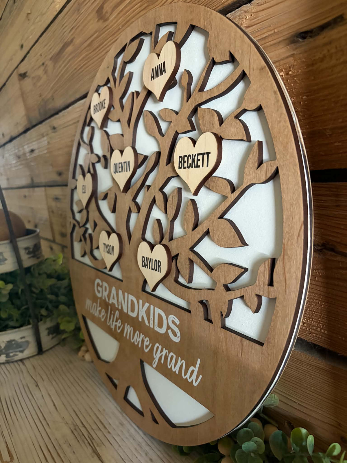 Personalized Grandkids Family Tree Wood Sign – Custom Grandparents Gift with Grandchildren’s Names