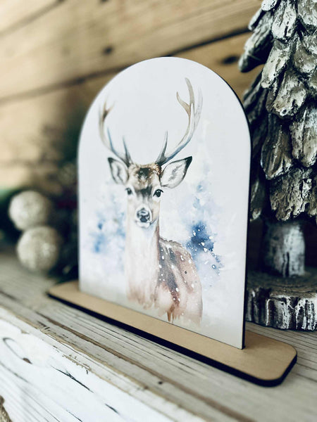 Deer Tabletop Sign – Rustic Farmhouse Christmas Freestanding Holiday Décor