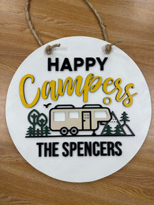 Personalized Round Camper Sign | Camping Decor | Round Door Hanger Sign | Camper Door Hanger