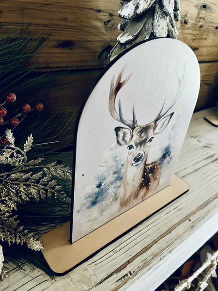 Deer Tabletop Sign – Rustic Farmhouse Christmas Freestanding Holiday Décor