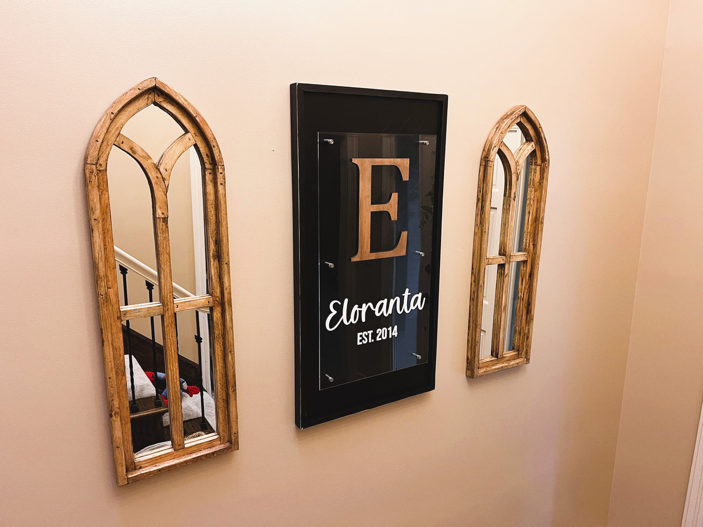 Personalized Family Name Sign | Wood and Acrylic Overlay Sign | Mosaic Art | Standoff Sign