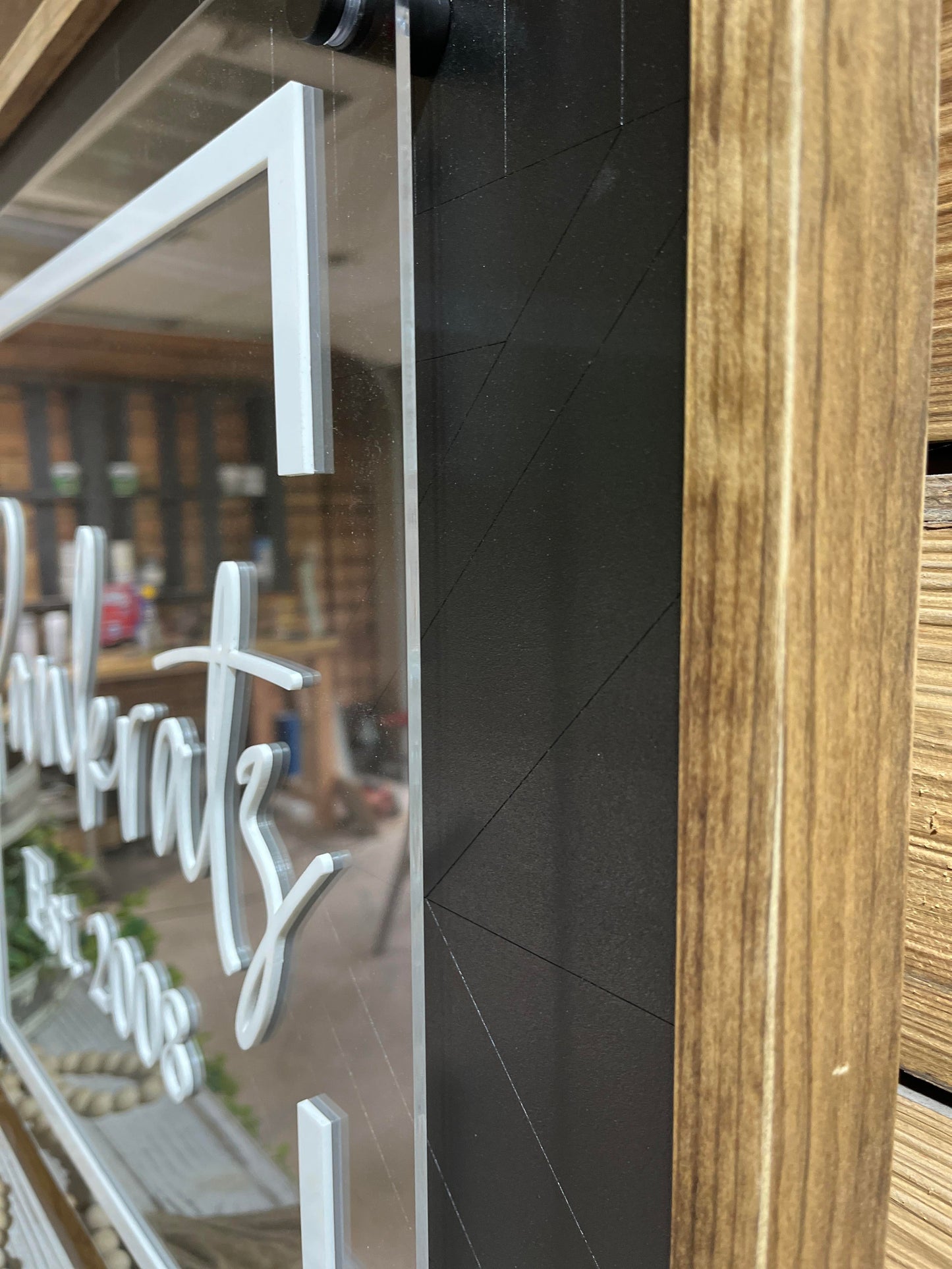 Square Personalized Family Name Sign | Wood and Acrylic Overlay Sign | Mosaic Art | Standoff Sign