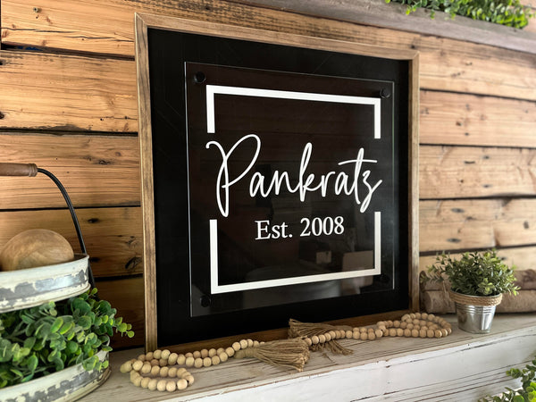 Square Personalized Family Name Sign | Wood and Acrylic Overlay Sign | Mosaic Art | Standoff Sign