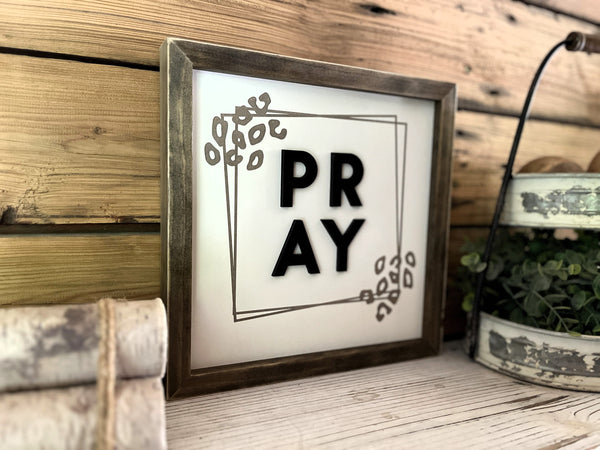Pray Christian Square Sign | Farmhouse Home Decor | Leopard Print
