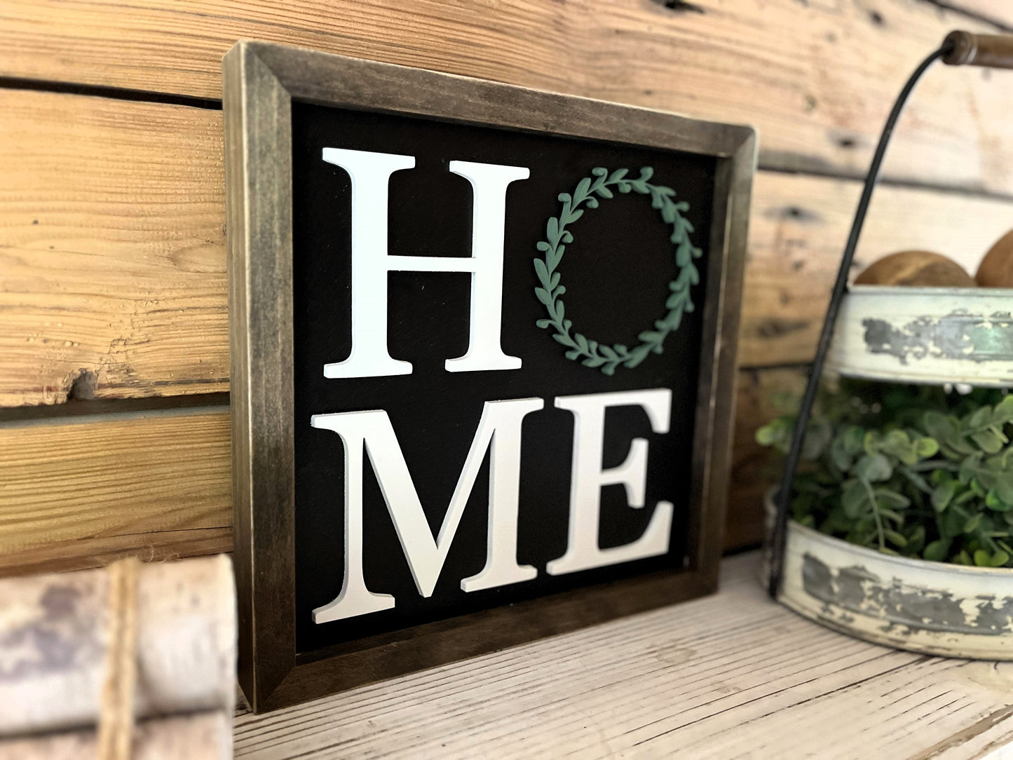 Home with Wreath Square Sign | Farmhouse Home Decor