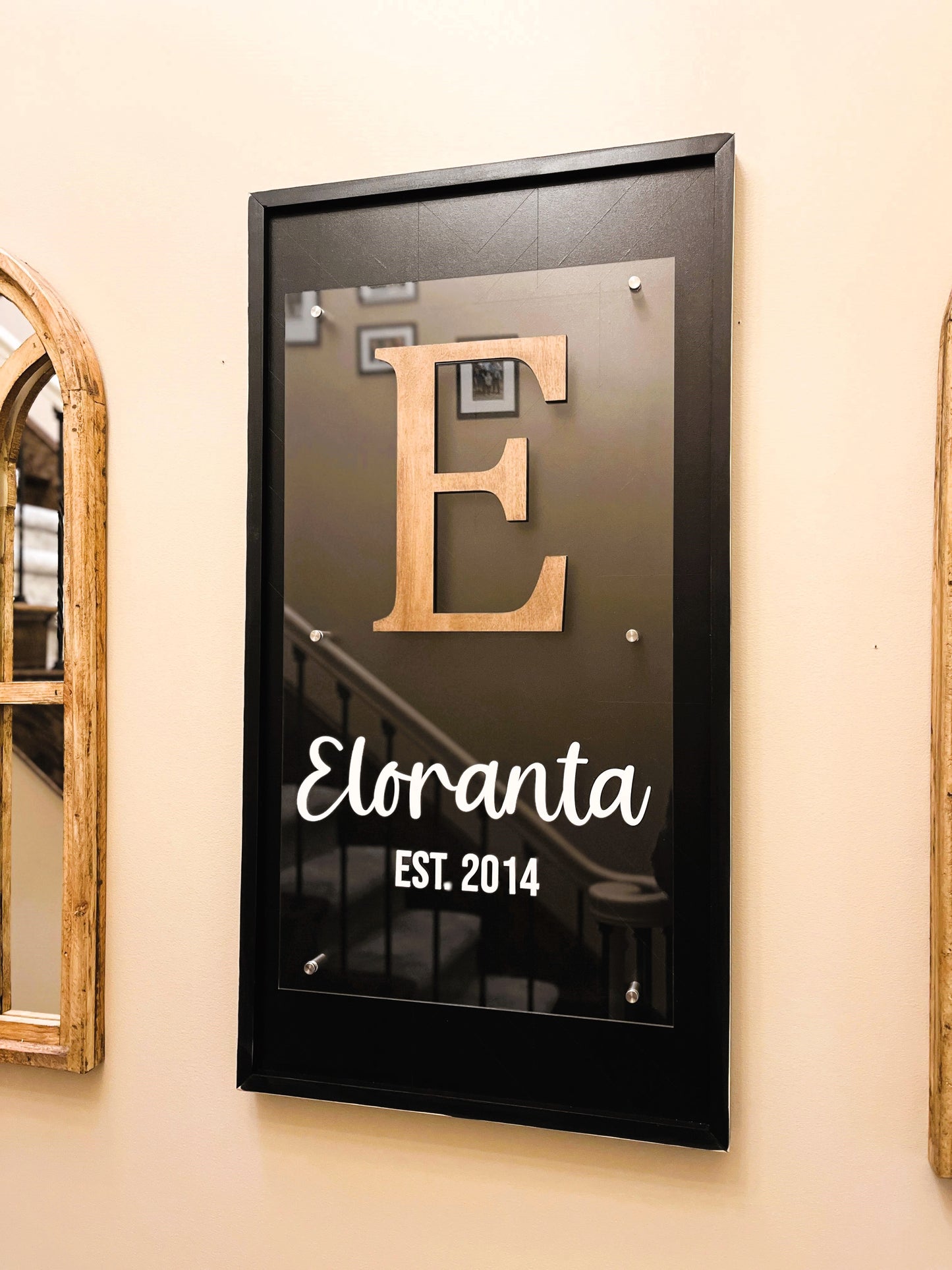 Personalized Family Name Sign | Wood and Acrylic Overlay Sign | Mosaic Art | Standoff Sign