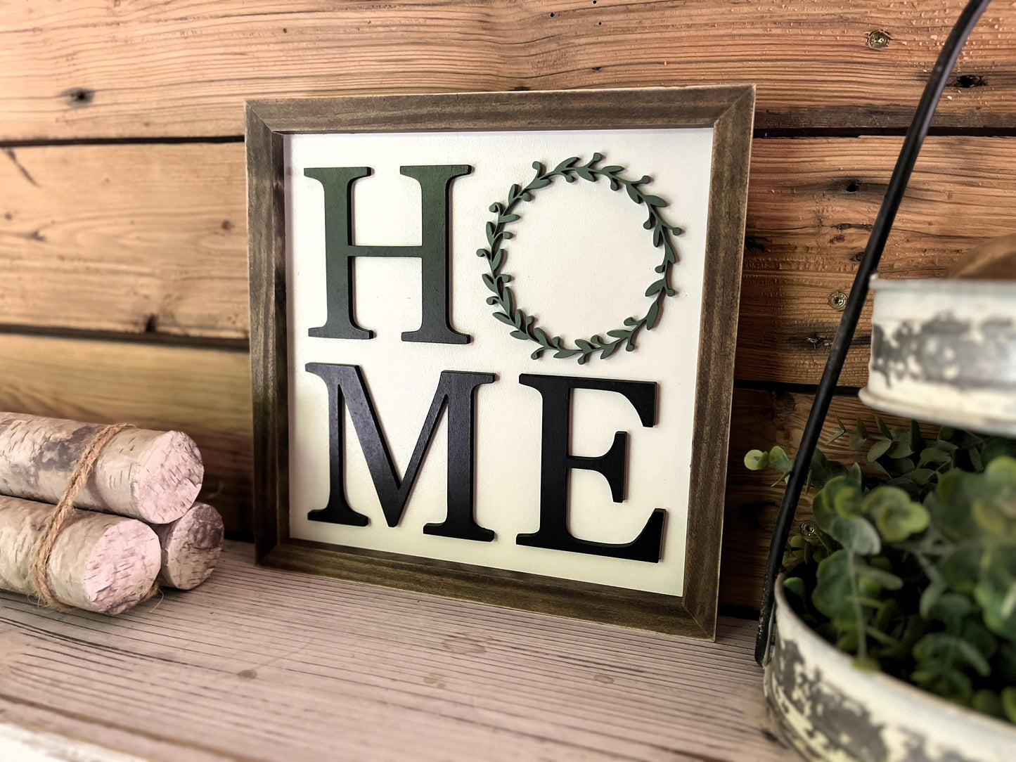 Home with Wreath Square Sign | Farmhouse Home Decor