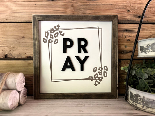 Pray Christian Square Sign | Farmhouse Home Decor | Leopard Print