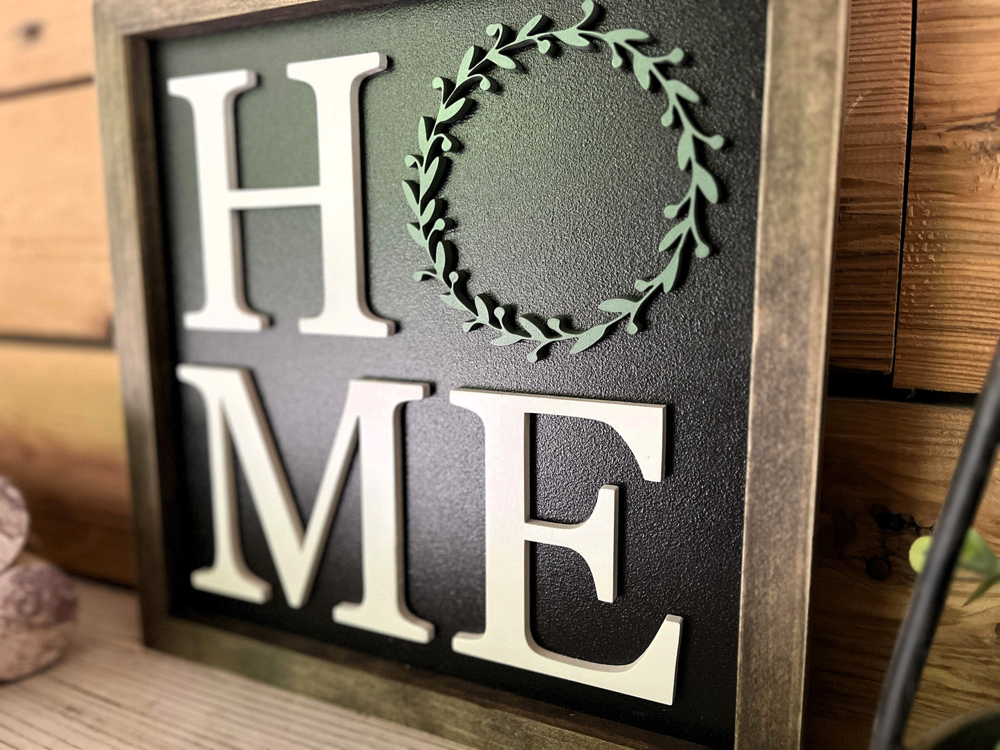Home with Wreath Square Sign | Farmhouse Home Decor