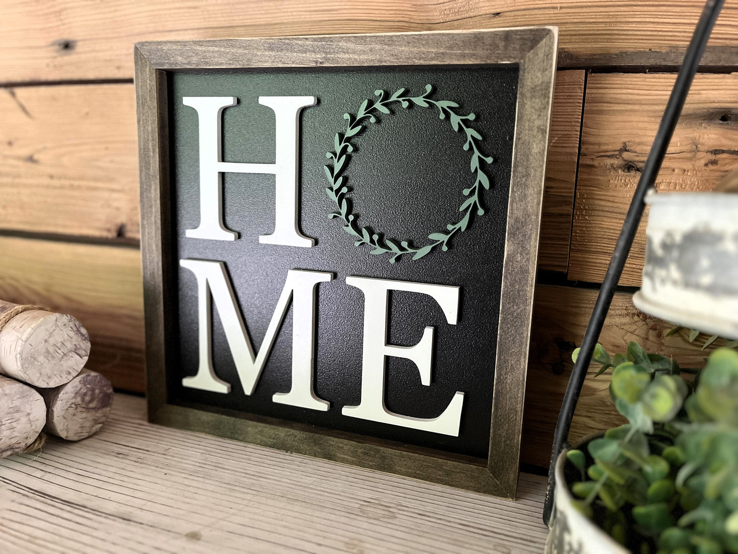 Home with Wreath Square Sign | Farmhouse Home Decor
