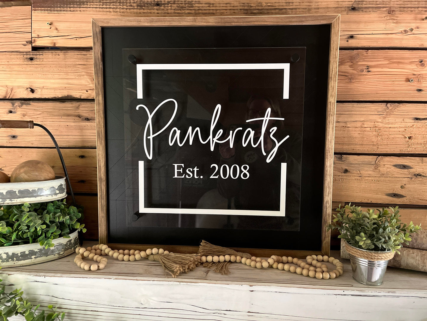 Square Personalized Family Name Sign | Wood and Acrylic Overlay Sign | Mosaic Art | Standoff Sign