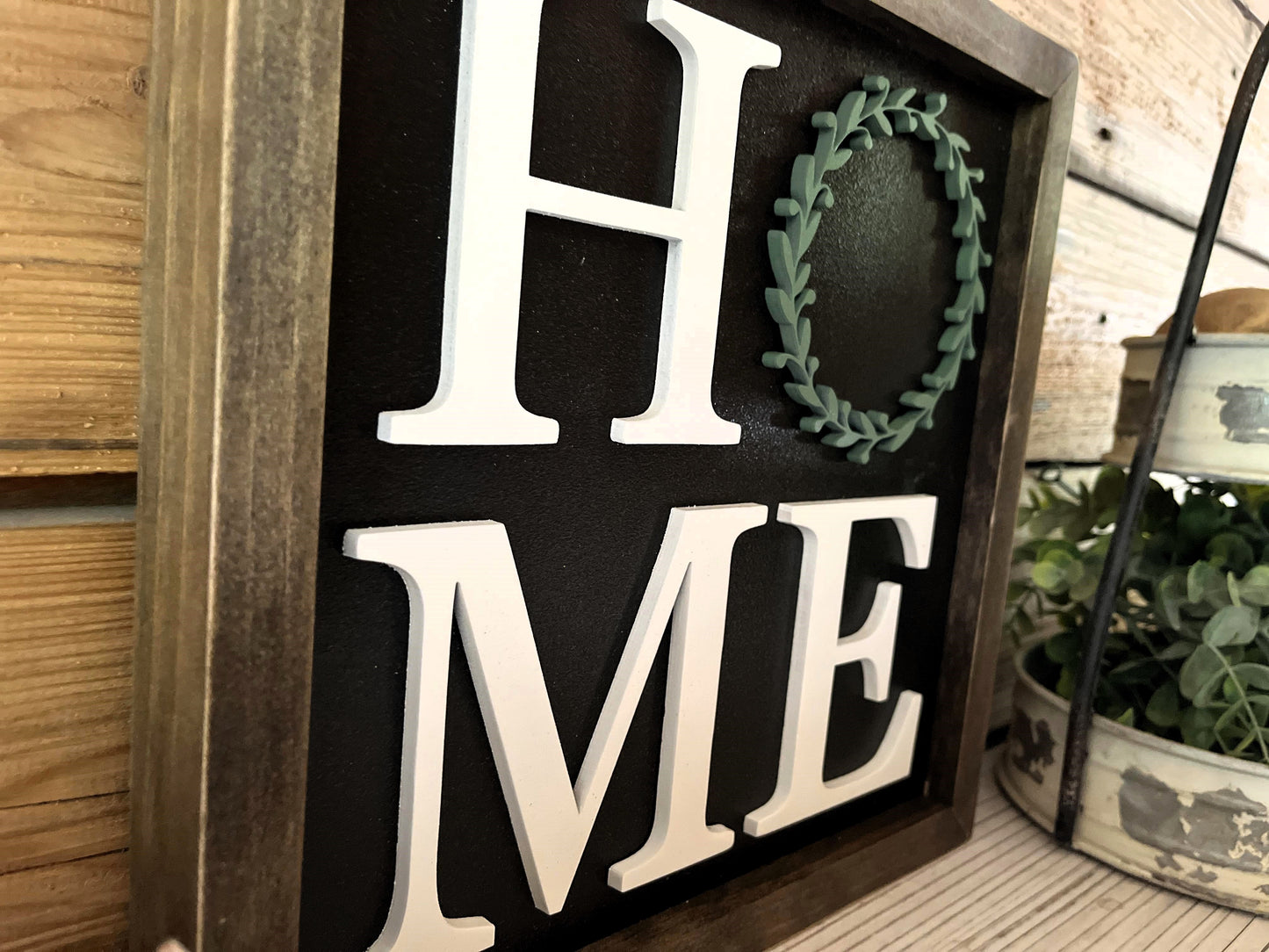 Home with Wreath Square Sign | Farmhouse Home Decor