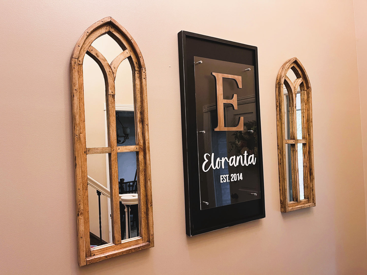Personalized Family Name Sign | Wood and Acrylic Overlay Sign | Mosaic Art | Standoff Sign