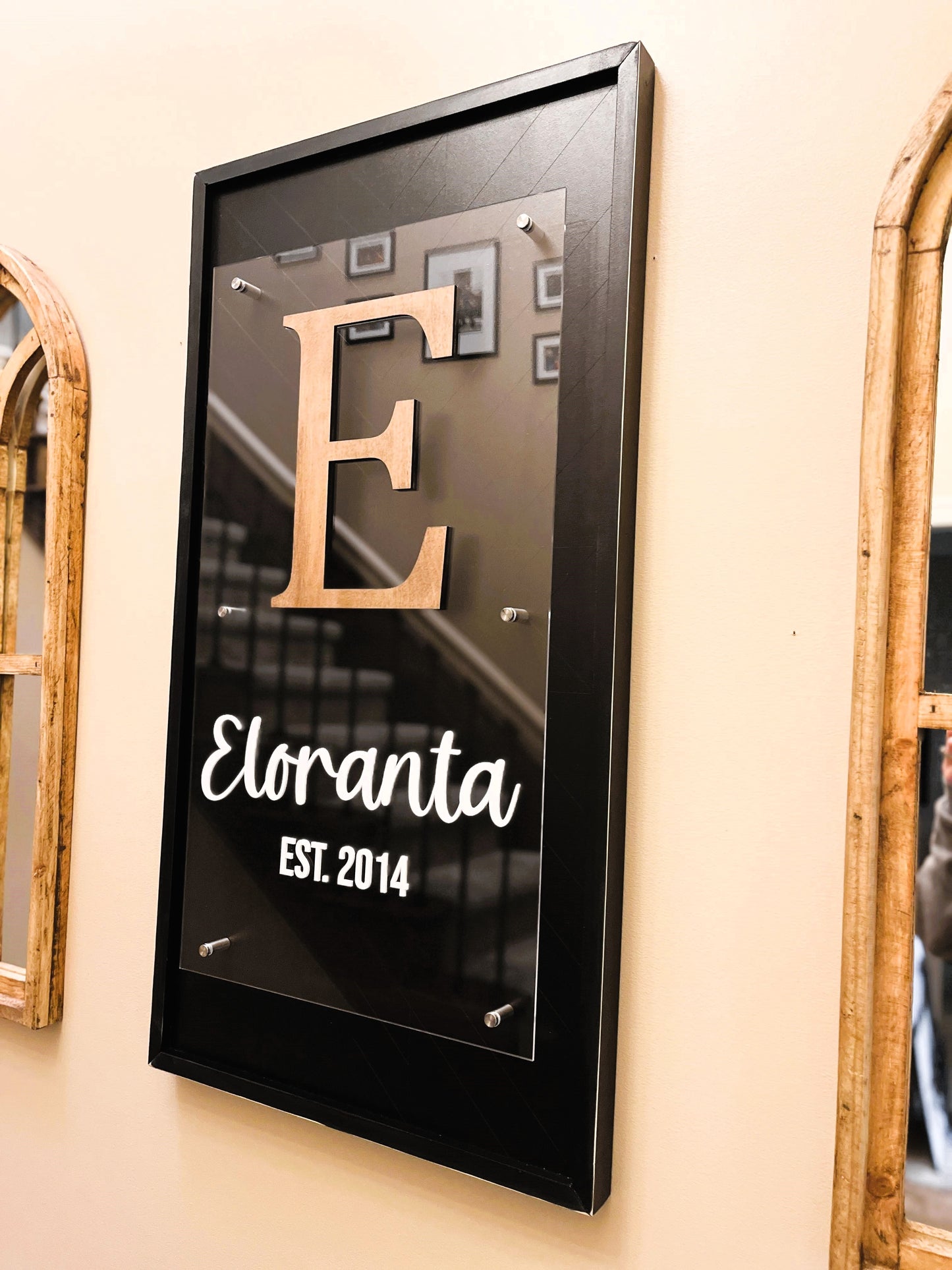 Personalized Family Name Sign | Wood and Acrylic Overlay Sign | Mosaic Art | Standoff Sign