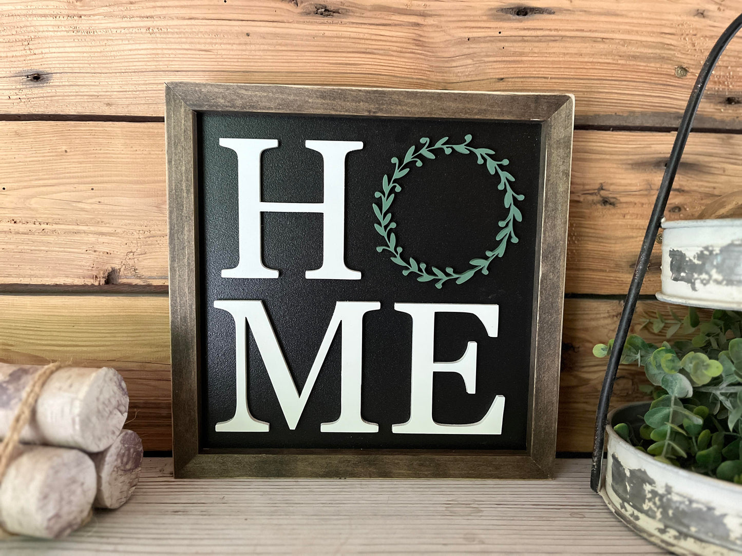Home with Wreath Square Sign | Farmhouse Home Decor