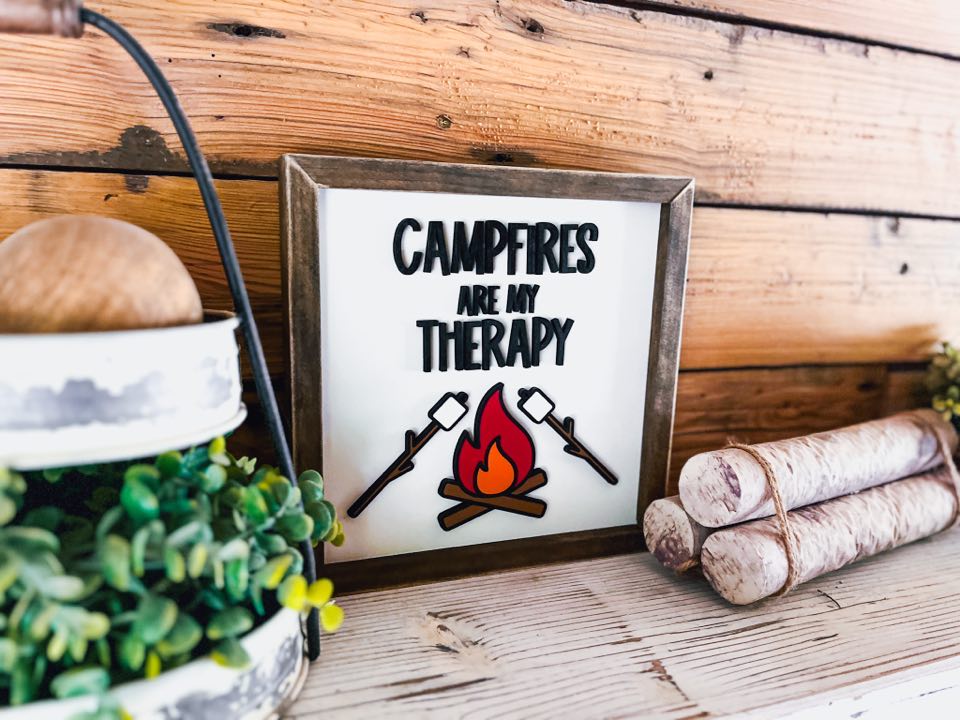 Campfires Are My Therapy Square Sign | Farmhouse Home Decor