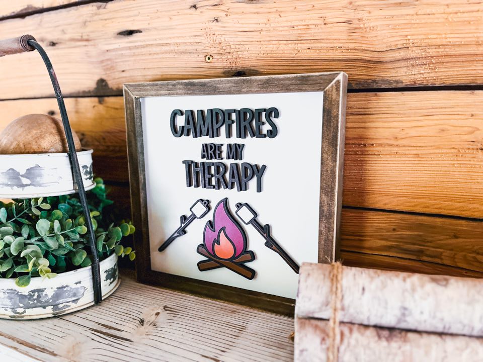 Campfires Are My Therapy Square Sign | Farmhouse Home Decor