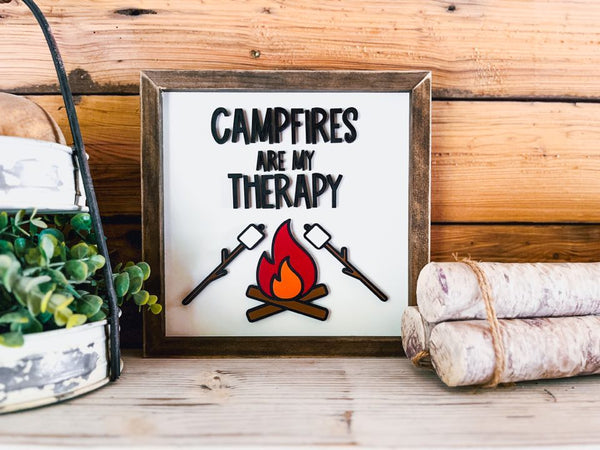 Campfires Are My Therapy Square Sign | Farmhouse Home Decor