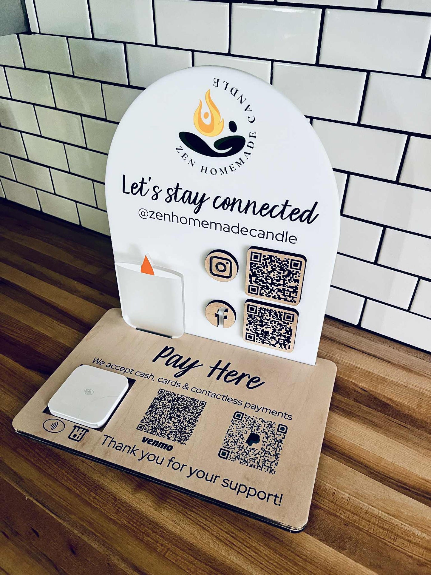 Custom QR Code Market Display Stand for Small Business | Payment & Social Media Sign | Laser Cut & UV Printed Vendor Booth Setup